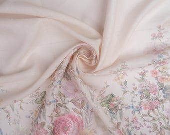 Italian Linen Fabric Panel by the Yard, 100% Linen Floral Bird Print, Romantic Botanical Linen, Cottagecore Fabric, 145 cm Wide