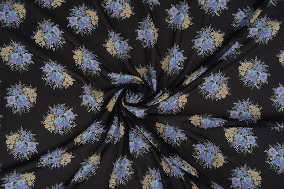Italian SILK Fabric By the Yard / Meter Designer Silk Chiffon Flower Print 55" / 140 cm Wide, High Quality Silk for Sewing & Clothes