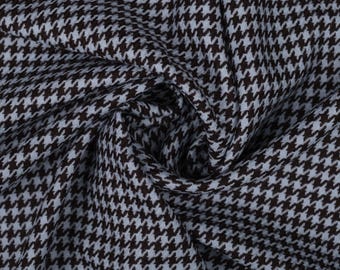Italian 100% Wool Houndstooth Fabric – Brown Blue Pepita Suiting for Jackets, Pants, Skirts & Blazers