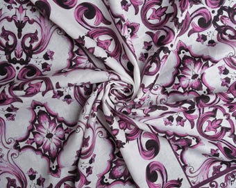 Italian Linen Fabric Panel 130x140 cm, 100% Linen Baroque Ornament Panel, Purple Decorative Linen, Luxury Fabric Panel