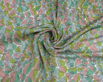 Elegant Italian Silk Fabric 100% Silk Abstract Geometric Print in Green & Pink