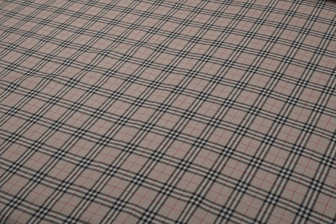 Beige Check Textile Italian Wool Suiting Fabric – Beige Check Tweed Material for Blazers ...