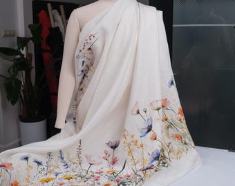 Luxury Italian Linen – Wildflower Meadow Border Print