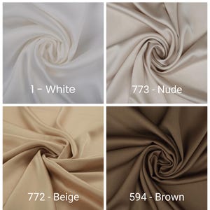 May include: Four swatches of fabric in different colors. The top left swatch is white with the text "1 - White". The top right swatch is nude with the text "773 - Nude". The bottom left swatch is beige with the text "772 - Beige". The bottom right swatch is brown with the text "594 - Brown".