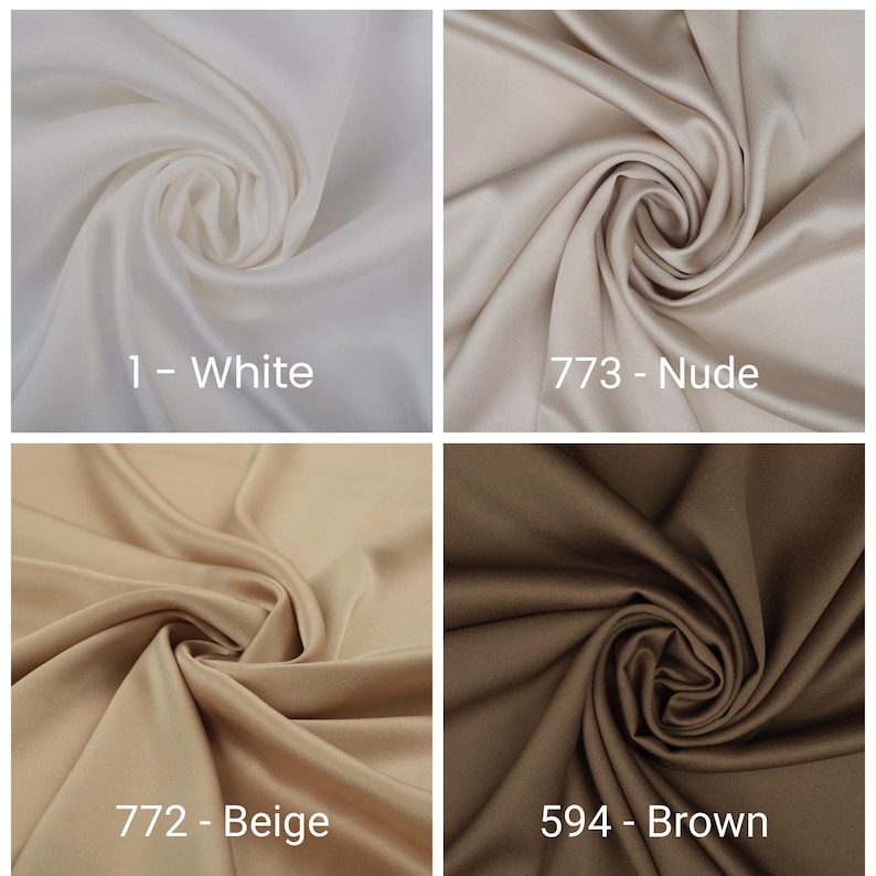 May include: Four swatches of fabric in different colors. The top left swatch is white with the text "1 - White". The top right swatch is nude with the text "773 - Nude". The bottom left swatch is beige with the text "772 - Beige". The bottom right swatch is brown with the text "594 - Brown".