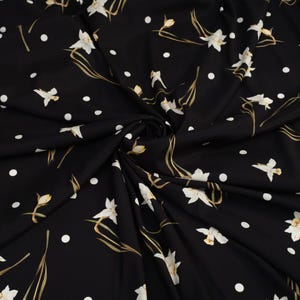 Silk Fabric Silk Satin Stretch - Delicate Daffodils Polka Dots - Italian Fabric High Quality Silk - Designer Fabric For Clothes & Craft
