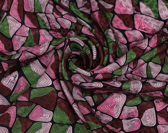 Abstract Silk Jacquard Fabric by the Yard, Burgundy Green Pink Silk Fabric, Luxury Designer Silk, 100% Natural Silk, 140 cm Wide