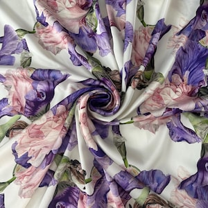 Italian Silk Fabric Satin Floral Print Designer Fabric Silk Satin Stretch Premium Quality Silk Satin For Clothes & Craft