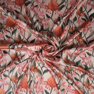 Silk Fabric by the Yard Fashion Fabric Satin Stretch Designer Italian Fabric Flowers Print 105 GSM 55&#39;&#39; Wide High Quality Italian Silk