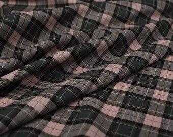 Tissus 100% LAINE italiens par cour / Tissu de mode design tartan classique rose et gris / Tissu de costume en laine / Tissu de laine luxueux