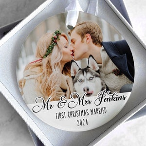 First Christmas Married Photo Ornament - Mr and Mrs Ceramic Bauble - Perfect 1st Xmas Couple Present - Unique Christmas Gift for Newlyweds