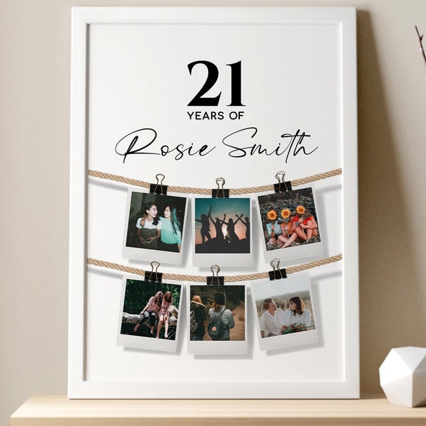 Custom 21st Birthday Photo Print - Personalised Photo Collage, Special Birthday Memories, Friend Birthday Gift, Personalised Gift Mood Board
