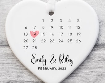 Personalised Anniversary Ornament - Custom Calendar Heart Ceramic Keepsake, Love Heart Decoration with Custom Date, Unique Wedding Gift