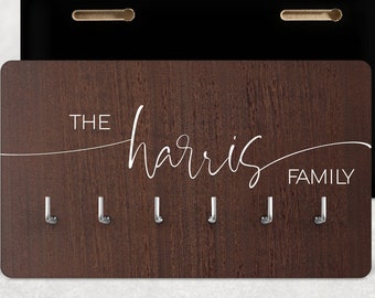 Personalised Family Key Holder for Wall - Housewarming Gift, Our First Home Present, Christmas Gift for Grandparents
