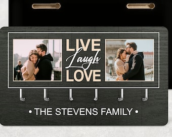 Personalised Photo Family Couple Key Holder, Valentine's Day or Anniversary Gift for Couple, Live Laugh Love Key Organiser, Best Present