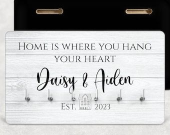 Personalised Family Key Holder, Home Is Where You Hang Your Heart, Present for Couple, Housewarming Gift, New Home Present, Anniversary Gift