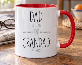Personalised Dad to Grandad Ceramic Mug, Two Dates and Heart Print, 11oz Dishwasher Safe