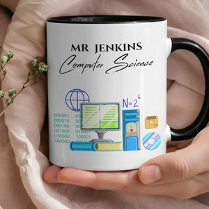 Computer Science Teacher Mug: Custom Name and Classic Tech Icons - IT Gift