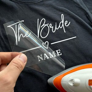 Bride Iron-On Transfer, Rose Gold Custom Name (Personalized Text)