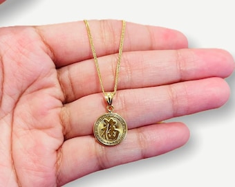 Lucky Chinese Dragon | 18K Solid Yellow Gold | Real Gold | 18 Karat Gold | Necklace | Pendant | Fine Jewelry | Small Medal 12mm