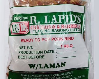 Ready-To-Pop Pork Rinds | Cook your own Chicharon | R Lapids | 1kg | Authentic Filipino Food | Made in the Philippines