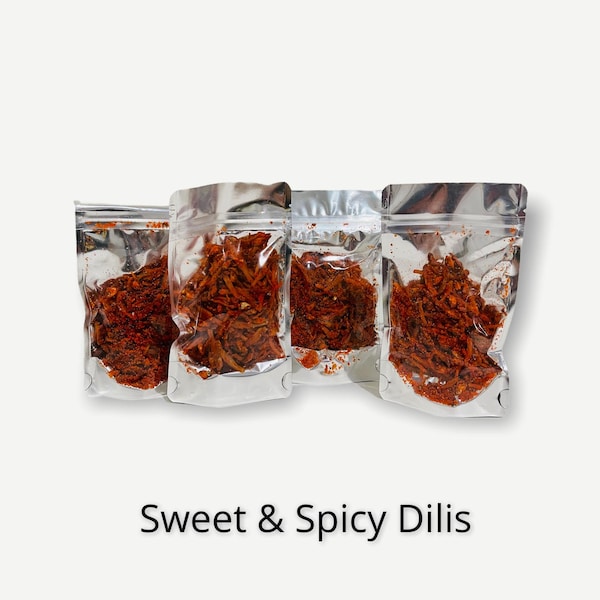 Sweet and Spicy Dilis | Sweet and Spicy Pusit | Filipino Authentic Food | Dried Anchovies| Dried Squid | Made in Philippines | Sold per pack