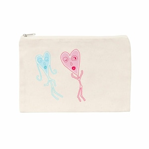 Borsa con cerniera in tela beige 100% cotone con grafica acquamarina e rossa su tessuto naturale / Love Runners Classic