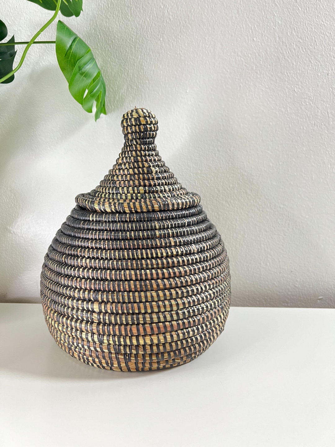 African Woven Basket With Lid Wicker Storage Senegal Made Basket ...