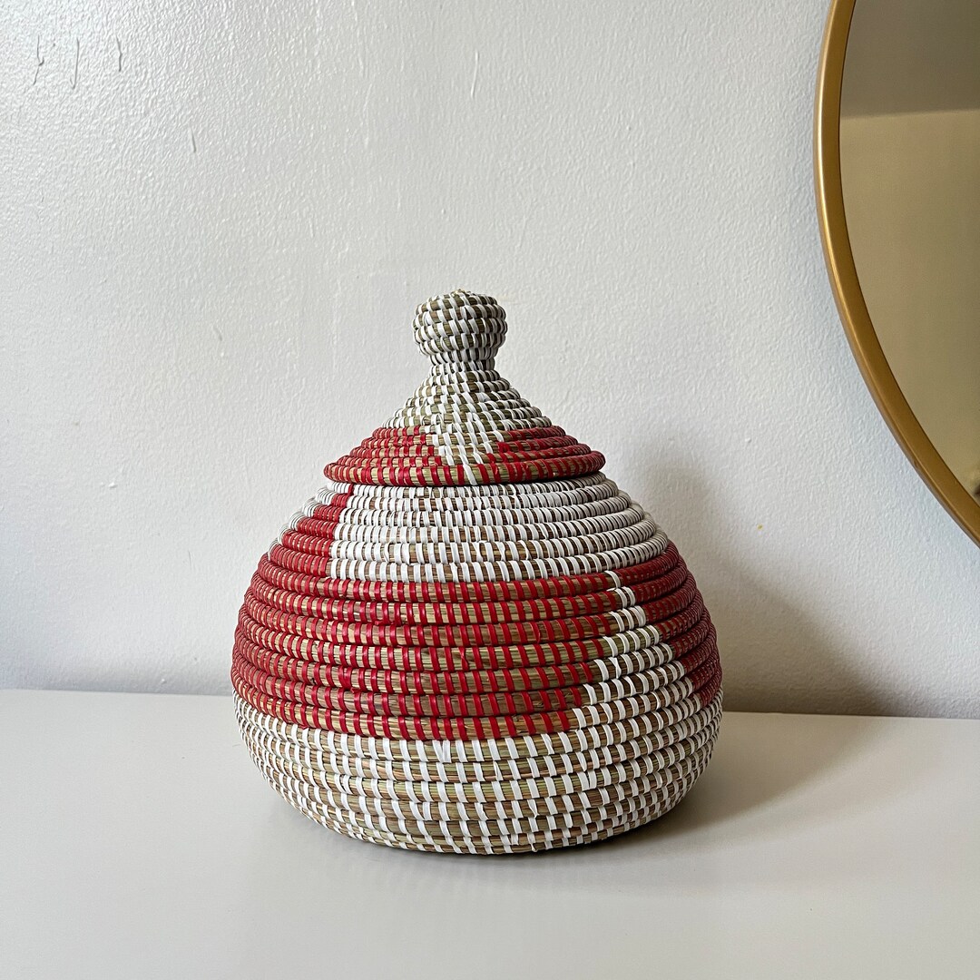 African Basket, Basket With Lid, Woven Basket, Red Lidded Basket ...