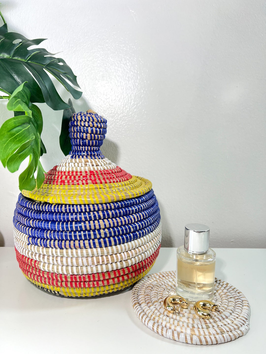 African Basket With Lid, Entryway Decor, Seagrass Lidded Basket, Wicker