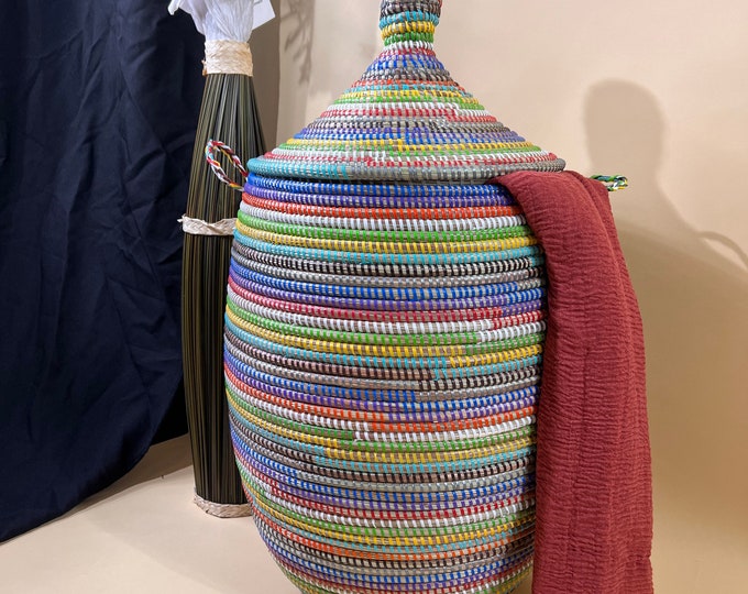 African Basket With Lid, Woven Hamper With Lid, Large Laundry Basket