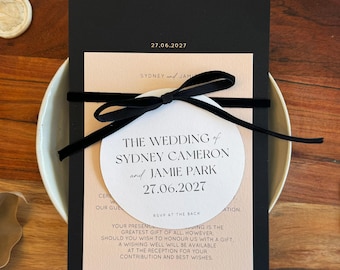 Colección de invitaciones de boda Golden Veil (incluye etiqueta circular)