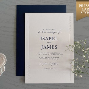 Invitaciones de boda con líneas simples impresas en dos colores: diseño minimalista personalizado