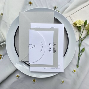 Pure White Wedding Invitation Suite with Half Moon Guest Name Tag