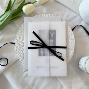 Refined White Essence Wedding Invitations - Vellum Jacket with Photo Insert