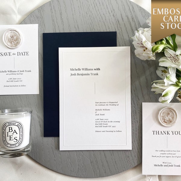 Embossed Border Wedding Invitations Etsy