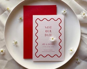 Red Love - impresión a todo color en cartulina Blush - Save the Date