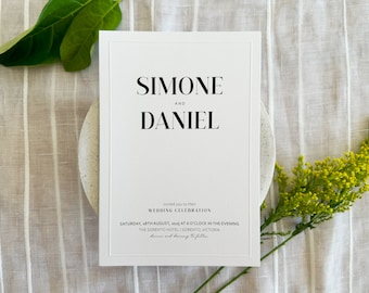 Invitaciones de boda con borde en relieve elegante: diseño minimalista elegante