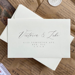 Ivory RSVP Envelope + Handwriting Style Senders Address PRINTING - 90x145mm