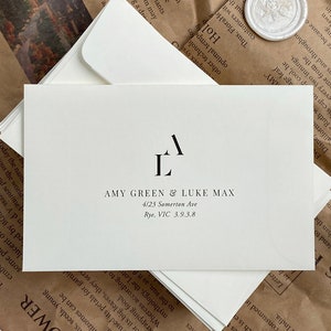 Ivory RSVP Envelope + Simple Monogram Style Senders Address PRINTING - 90x145mm