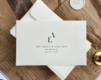 Ivory RSVP Envelope + Simple Monogram Style Senders Address PRINTING - 90x145mm