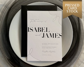 Invitaciones de boda con tipografía de un solo color: diseño minimalista