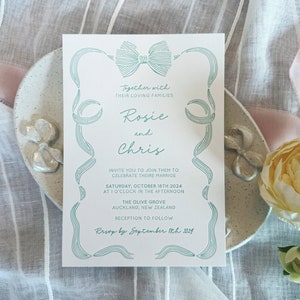 Ribbon Tied Love Wedding Invitations - Romantic Letterpress Design