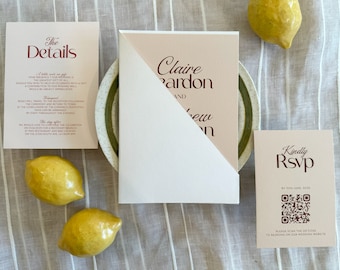 Conjunto diagonal de galletas personalizado: invitaciones de boda con medio bolsillo