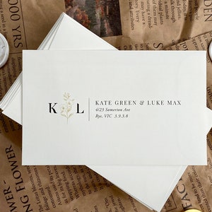 Ivory RSVP Envelope + Flower Monogram Style Senders Address PRINTING - 90x145mm