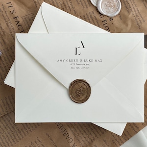 Ivory Banker Envelope + Simple Monogram Style PRINTING (Sender & Guest address) - 187x130mm