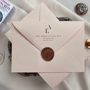 Blush Banker Envelope + Simple Monogram Style PRINTING (Sender & Guest address) - 187x130mm