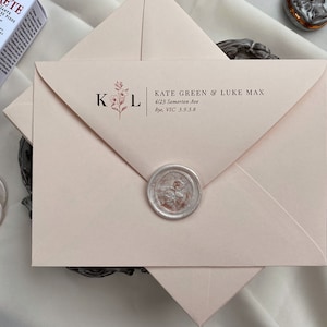 Blush Banker Envelope + Flower Monogram Style PRINTING (Sender & Guest address) - 187x130mm
