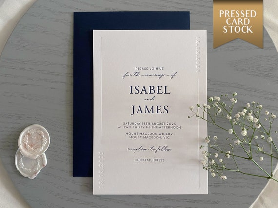 2 Colour Letterpress Simple Lines Wedding Invitations - Minimalist