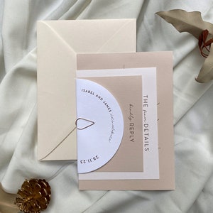 Romantic Cappuccino Invitation Suite with Half Moon Guest Name Tag